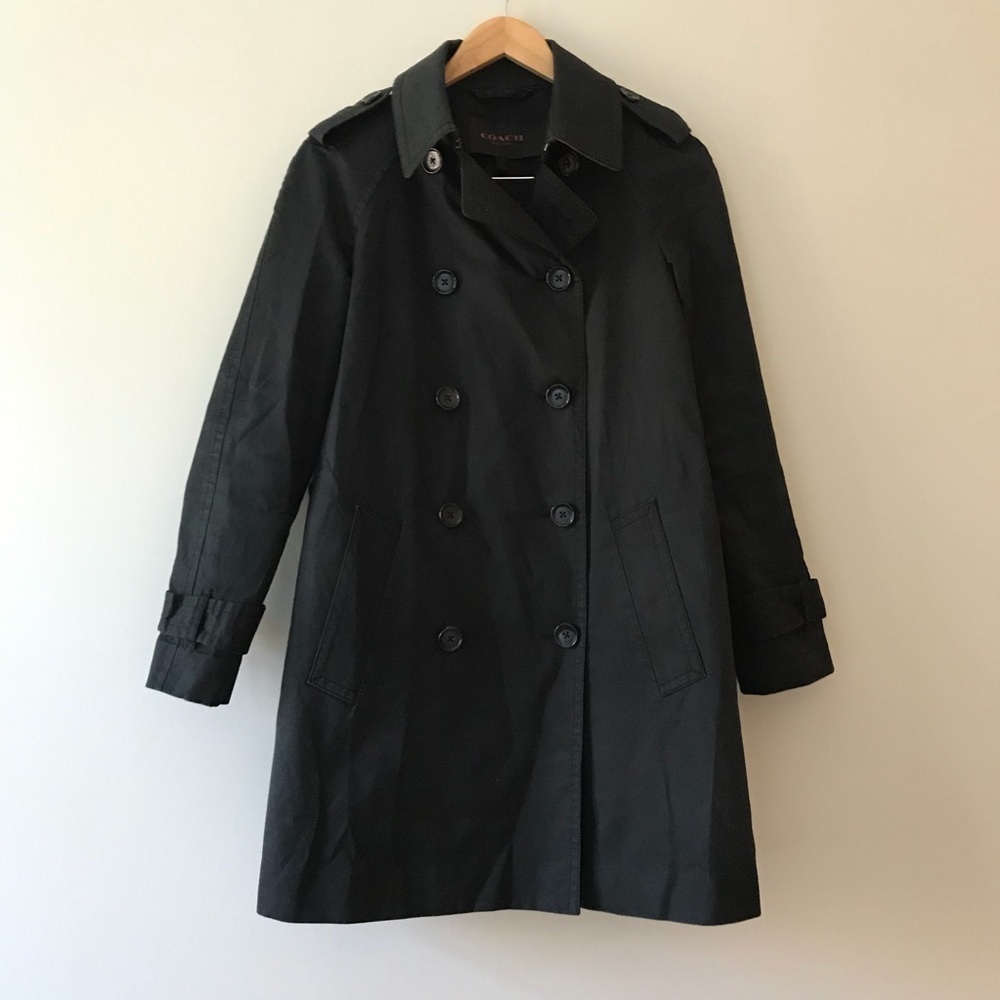 EUC Coach Black Trench Peacoat Cotton Small​​​​​​